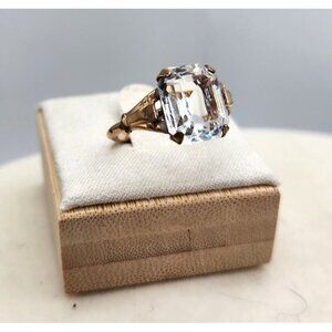 1/20  10KT GF Ring With Square Tinted Blue Faceted Stone -8